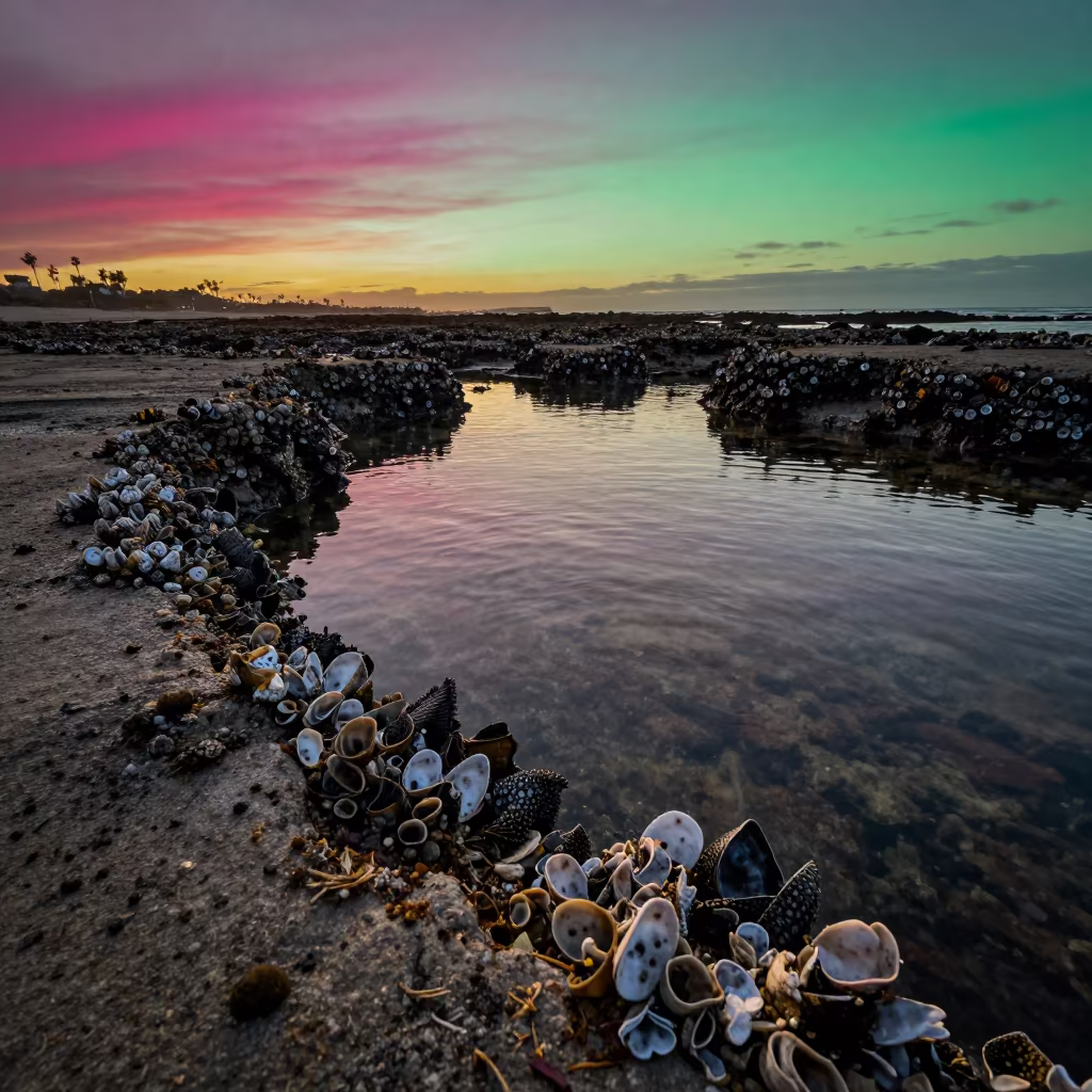 Surreal Tide Pool Sunset Reflection San Diego in above a cold-water reef edge in San Diego, Cartagena