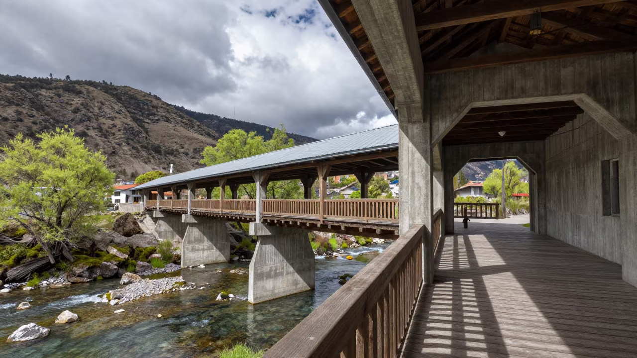 Surreal Timber Bridge Over La Paz Stream in near La Paz