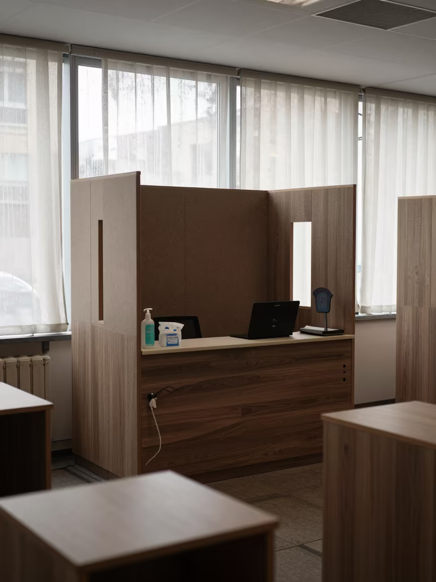 Surreal Video Call Booth Tiny Buildings Diyarbakir in at an office reception desk near Diyarbakir