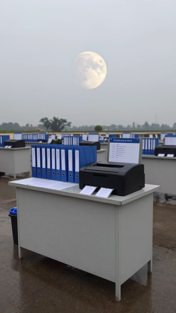 Surreal Visitor Badge Printer Near Chittagong in in an operations center under monitor glow near Chittagong