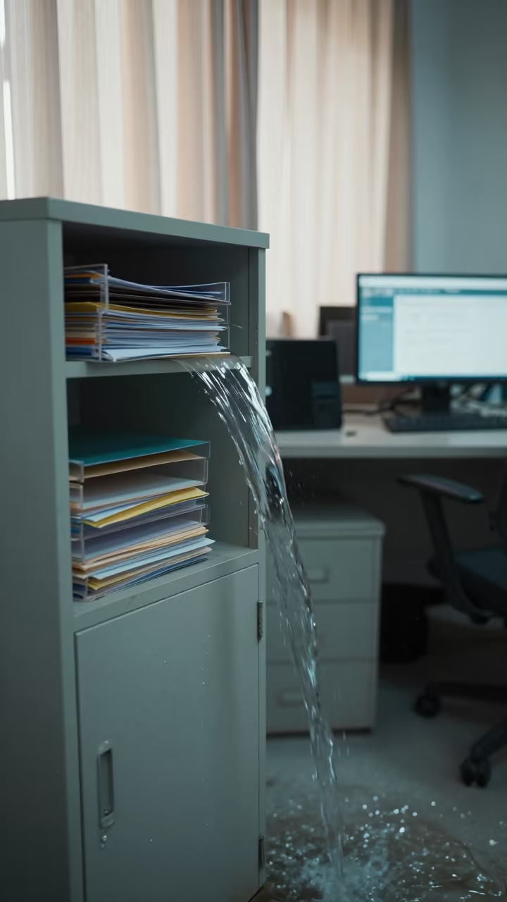 Surreal Waterfall in Ulhasnagar Office Drawer in in an operations center under monitor glow near Ulhasnagar