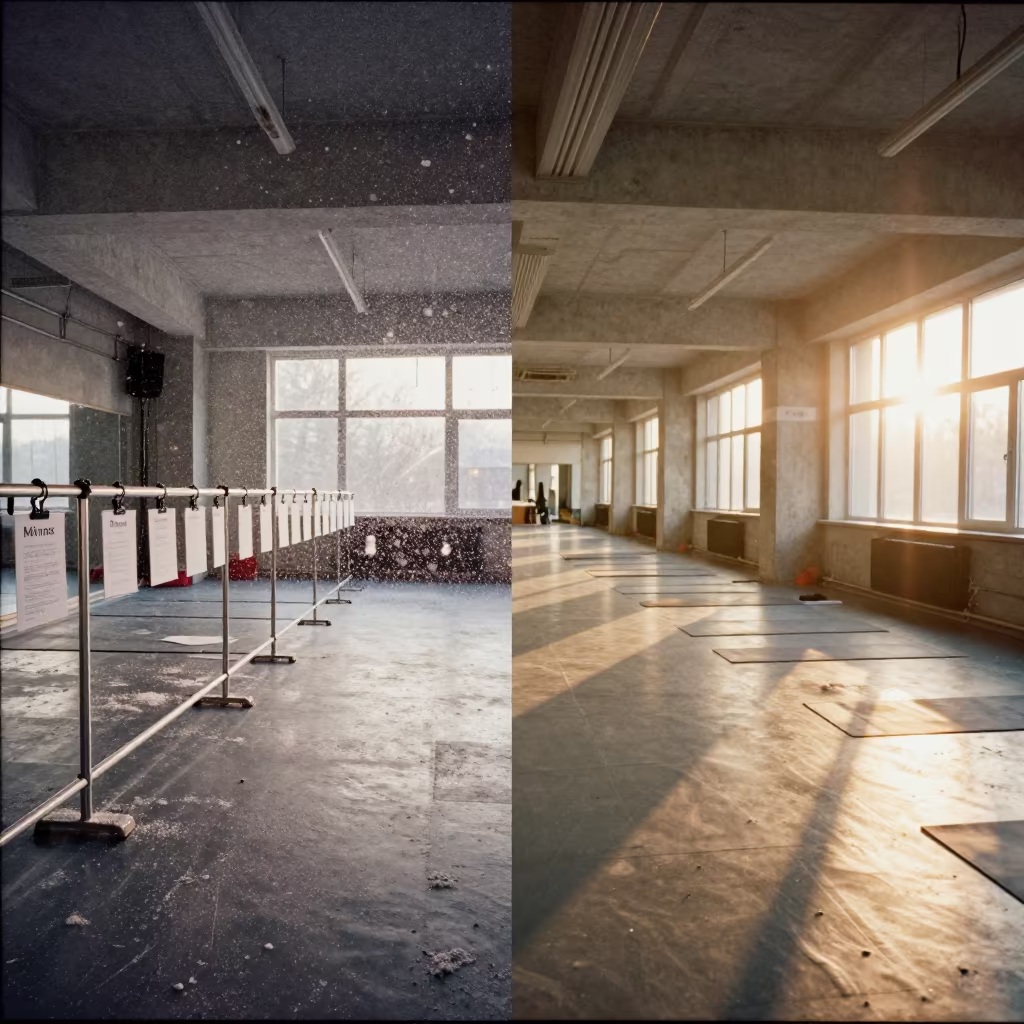 Surreal Yoga Studio Snow and Sun in inside a yoga studio before the session begins in Riga
