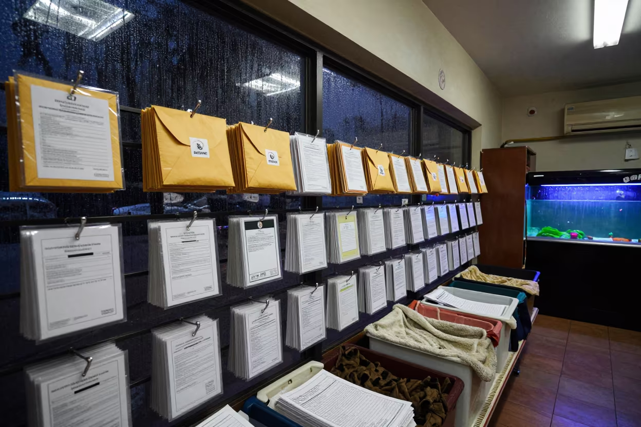 Surrender Forms in Pet Store Night Kisangani in inside a pet store aisle in Kisangani