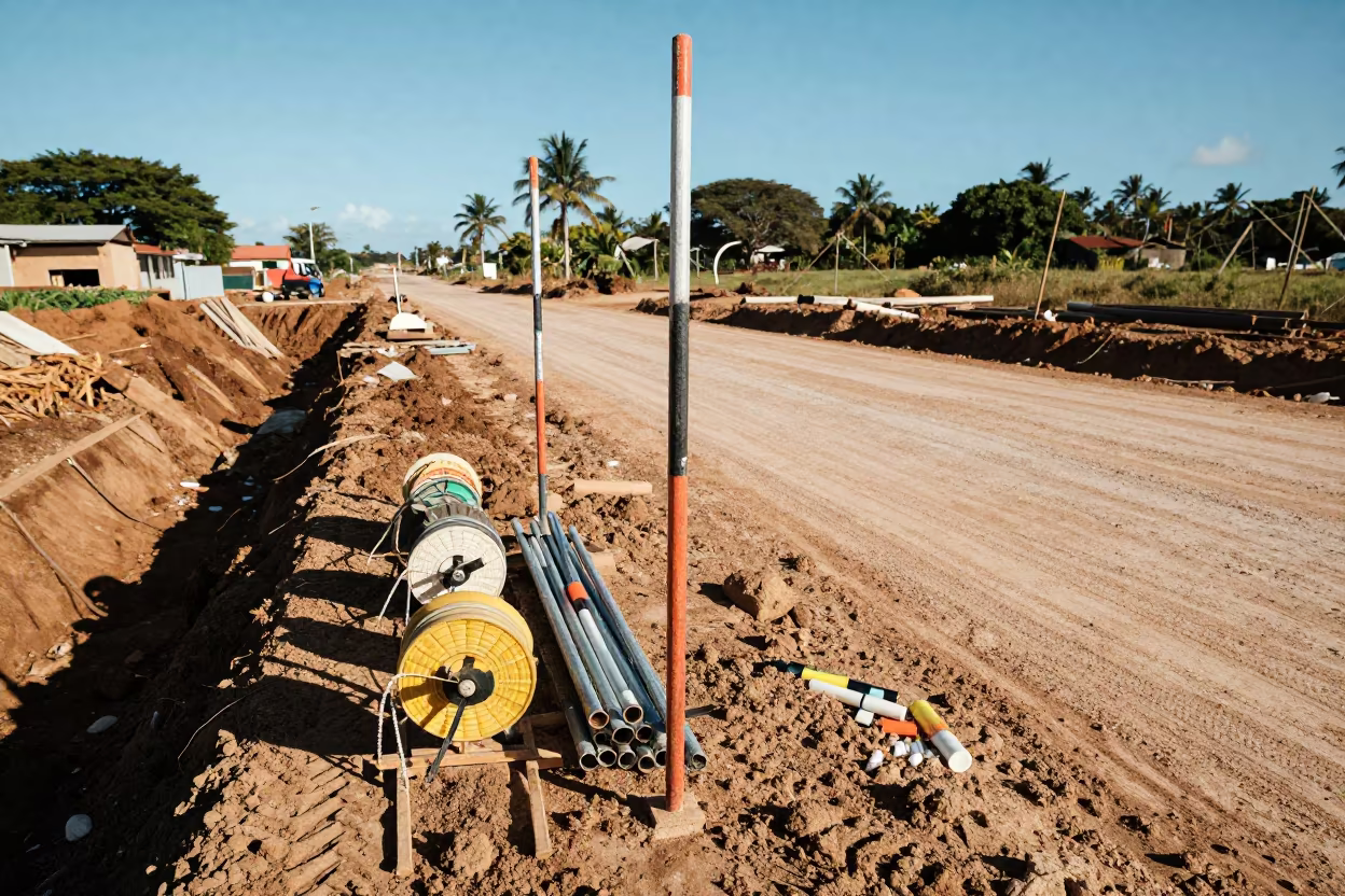 Survey Equipment at Bahia Construction Site in at a muddy site access road in Bahia