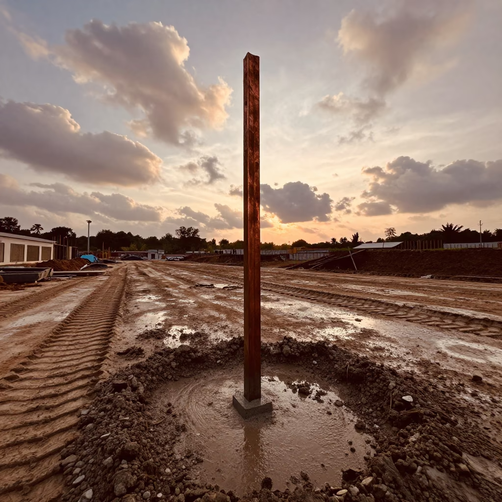 Survey Point After Concrete Pour Brunei in at a muddy site access road in Brunei