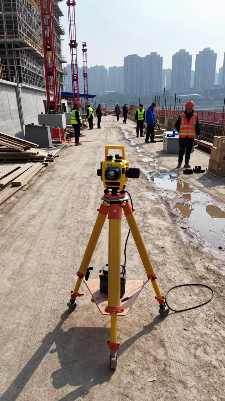 Survey Rover Charging Before Construction Crews in at a muddy site access road near Chongqing