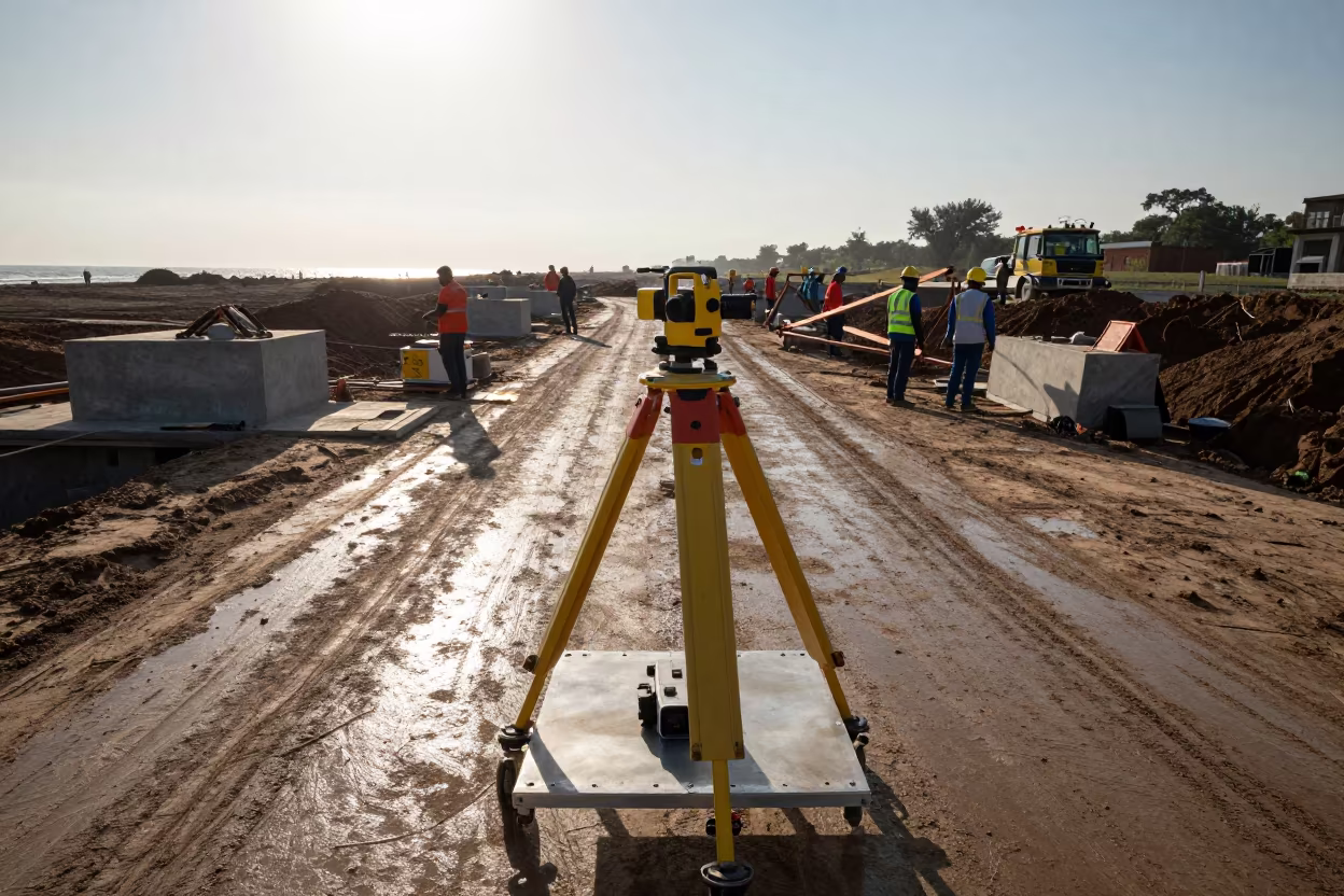 Survey Rover Charging Shelf Assam Muddy Road in at a muddy site access road in Assam