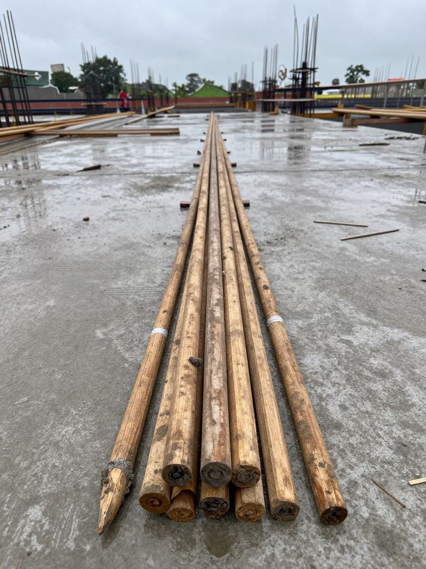 Survey Stake Bundle Monsoon Construction Deck Thailand in on an active construction deck in Thailand