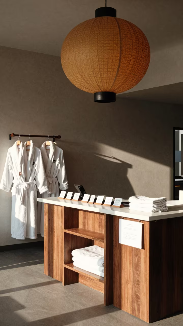 Suspended Lanterns Over Gym Hamper Sialkot in at a gym check-in desk near Sialkot