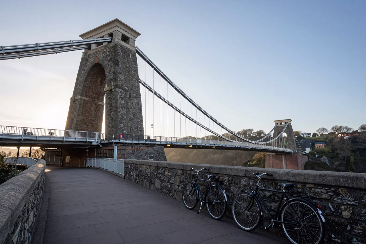 Suspension Bridge in Bristol at As First Light Reaches The Scene in in Bristol, United Kingdom