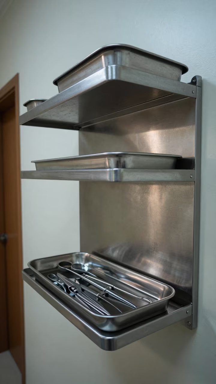 Suture Tray on Hospital Corridor Shelf in inside a hospital corridor in Khartoum