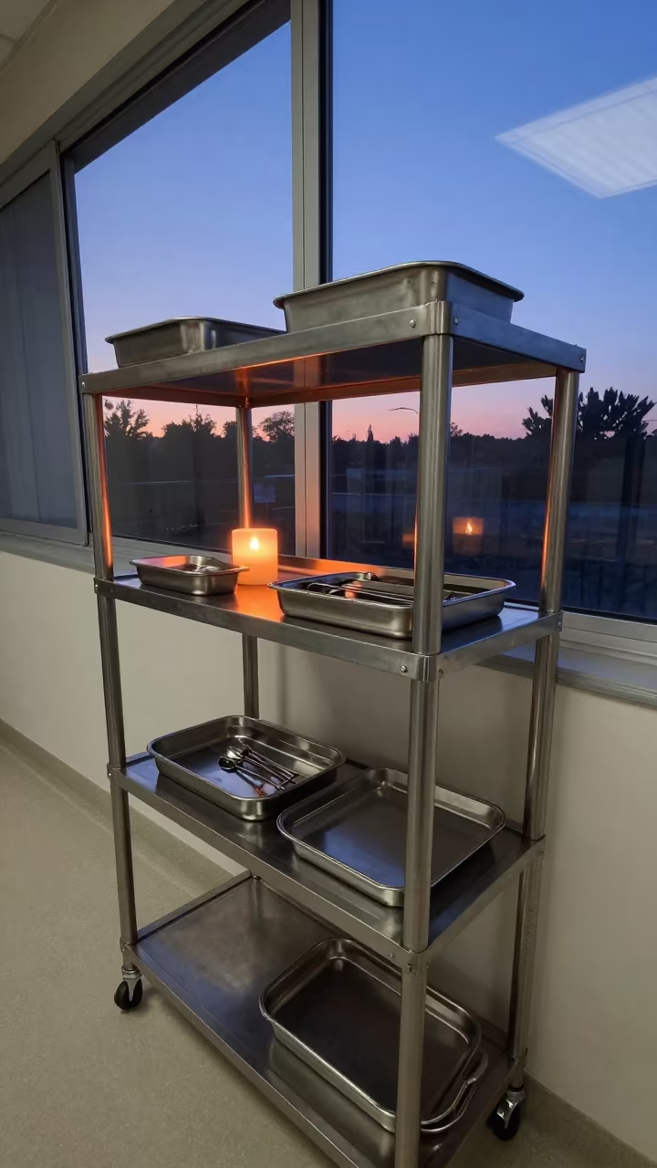 Suture Tray in Hospital Corridor Twilight Glow in inside a hospital corridor near Hanover