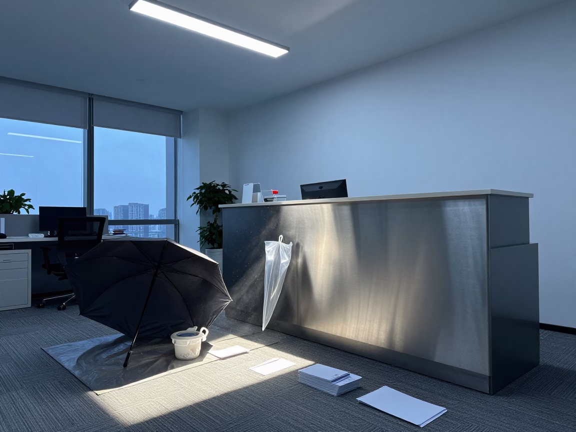 Suzhou Coworking Umbrella Drying Mat at Twilight in inside a coworking floor in Suzhou