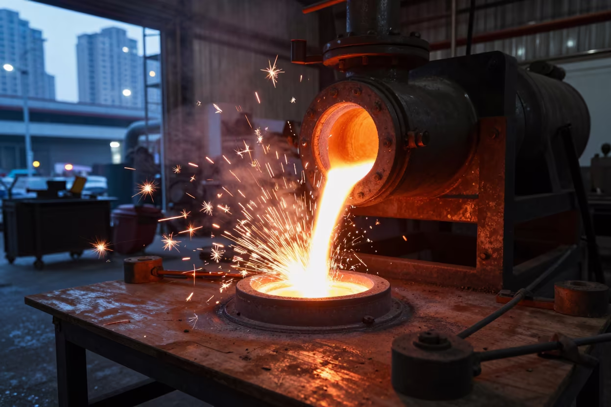 Suzhou Workshop Neon Light Iron Sparks in on a wooden workbench near Suzhou