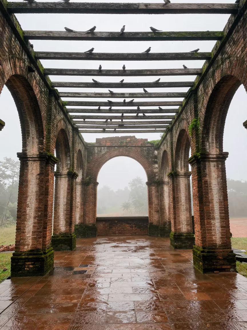 Swallows Nesting in Roofless Hammam Mist in inside a roofless hammam near Nampula