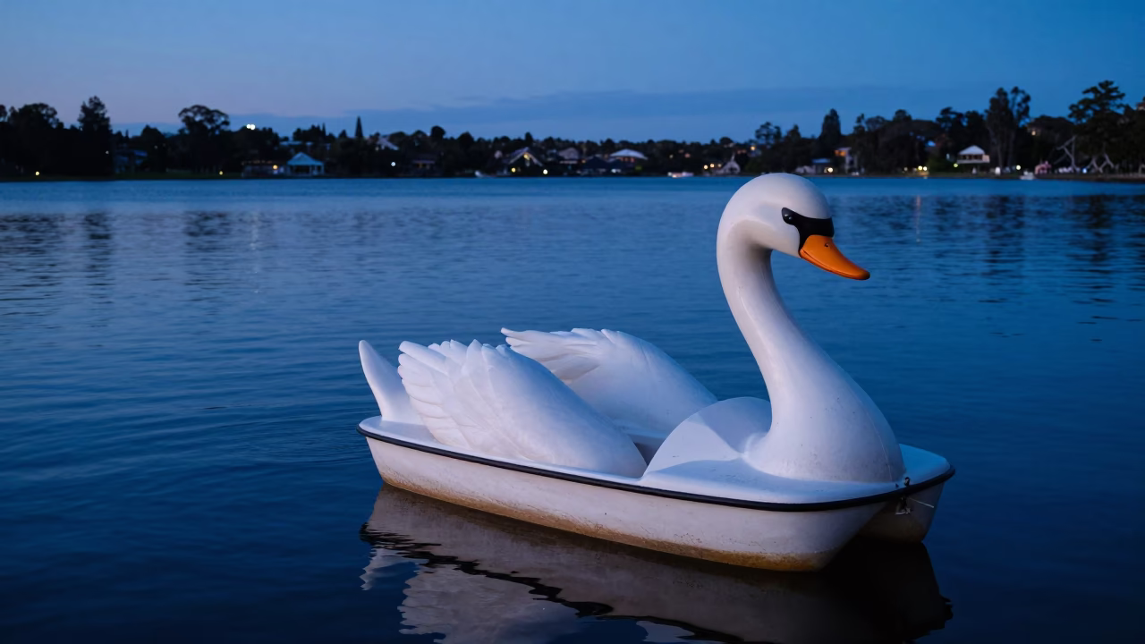 Swan Pedal Boat on Lake Joondalup Perth Before Dawn in in Perth, Western Australia, Australia