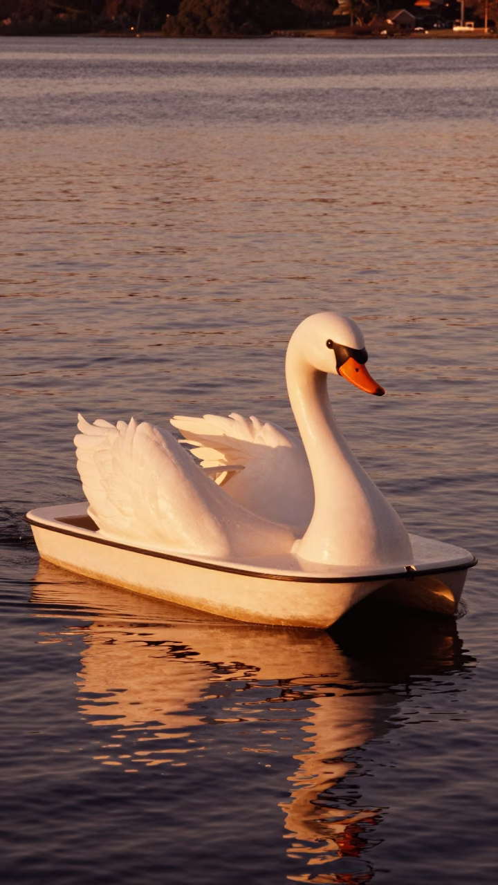 Swan Pedal Boat on Perth Lake in Copper Toned Light Before Dusk in in Perth, Western Australia, Australia
