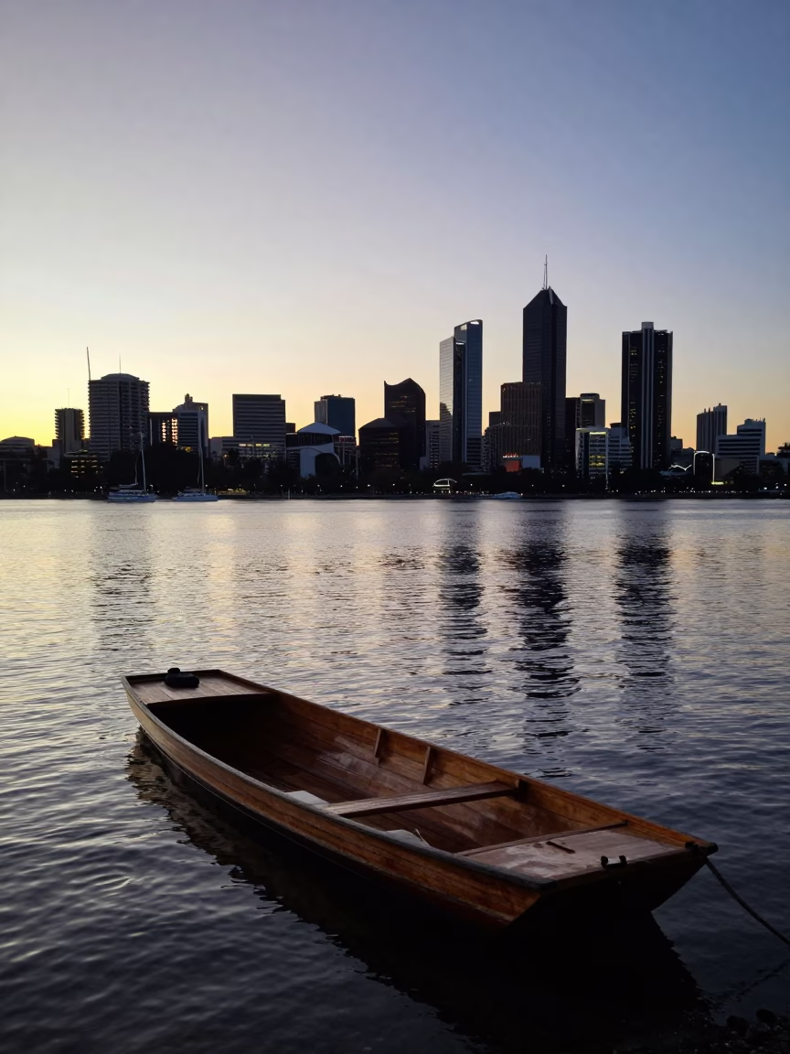 Swan River Punt And City Skyline From Kings Park Western in Perth in in Perth, Western Australia, Australia