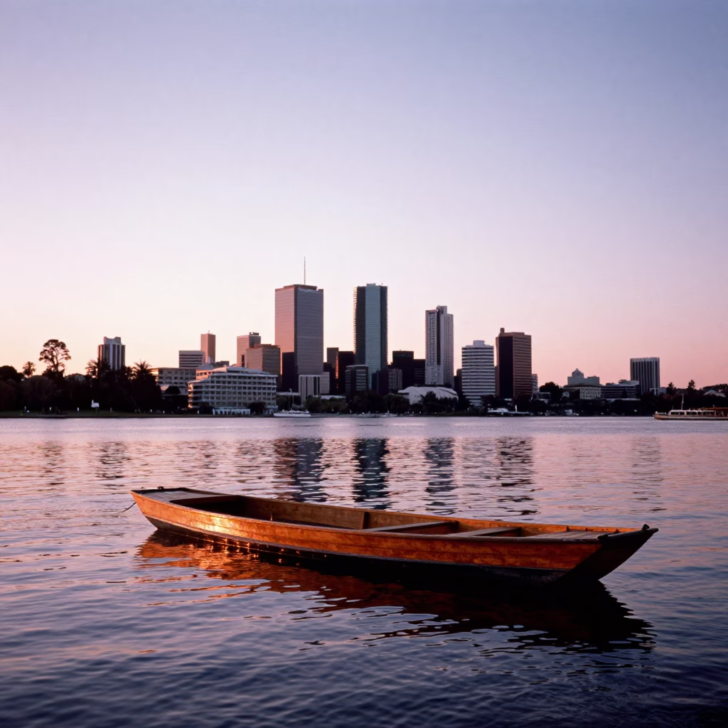 Swan River Punt And Skyline From Kings Park in Perth in in Perth, Western Australia, Australia
