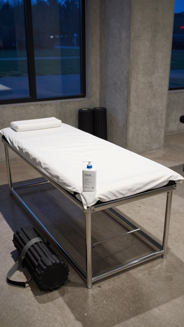 Sweat Cover Box Under Gym Lights in inside a recovery lounge beside foam rollers in Yulin, Chengdu