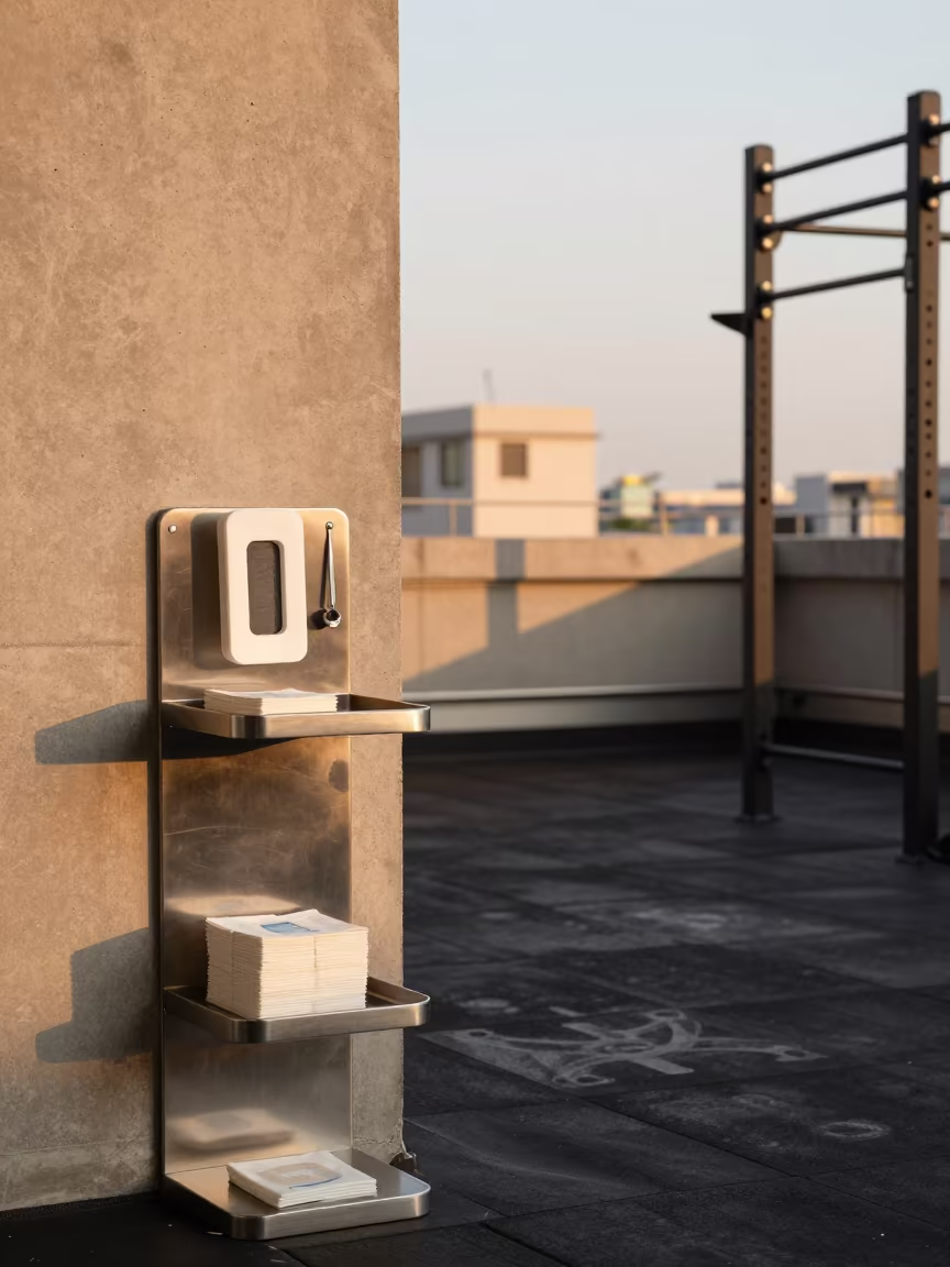 Sweat Management Wipe Station in Tainan Gym in inside a strength room in Tainan