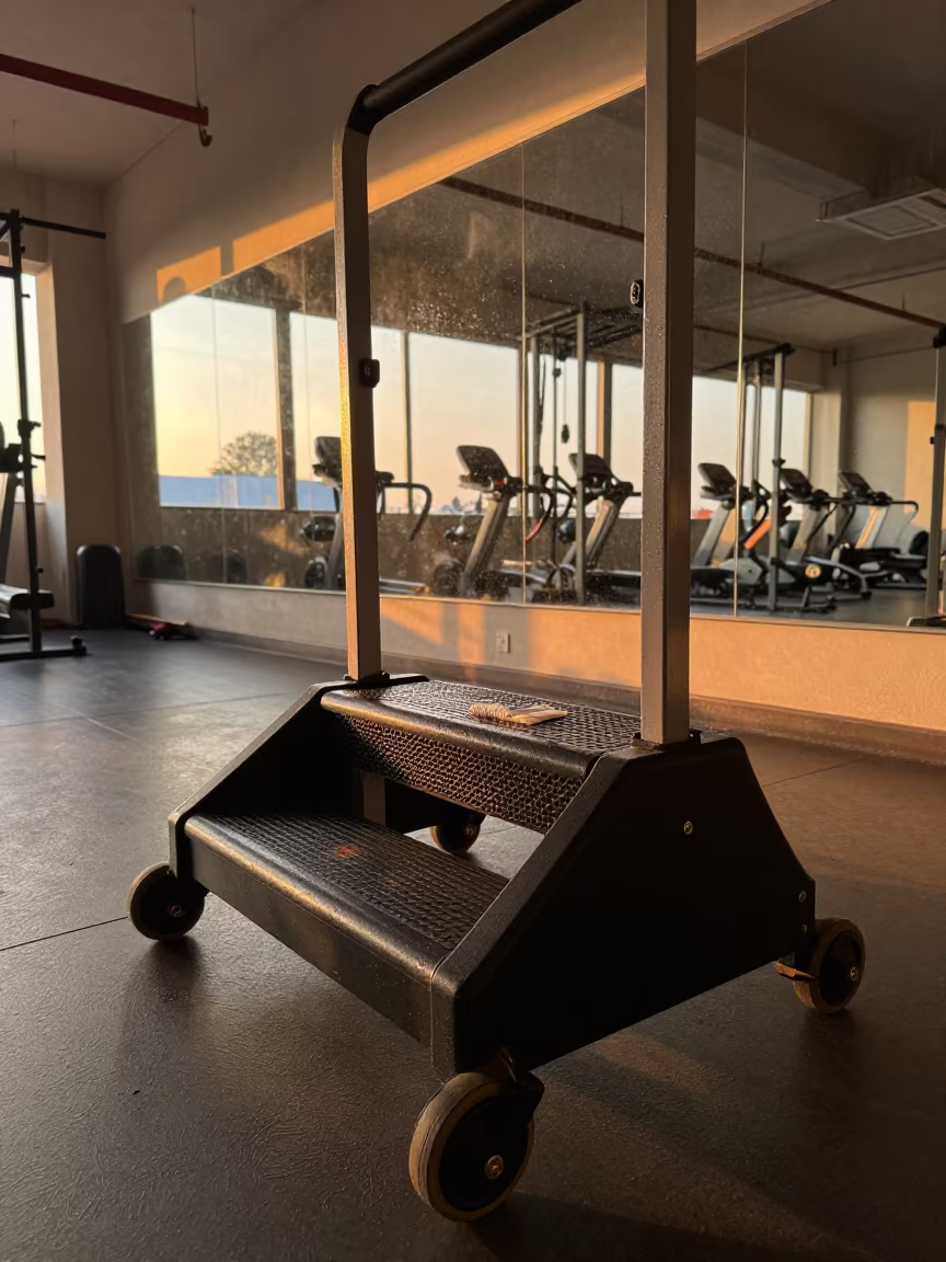 Sweaty Step Wheel Cart in Autumn Spin Studio in inside a spin studio under class lights near Sahiwal