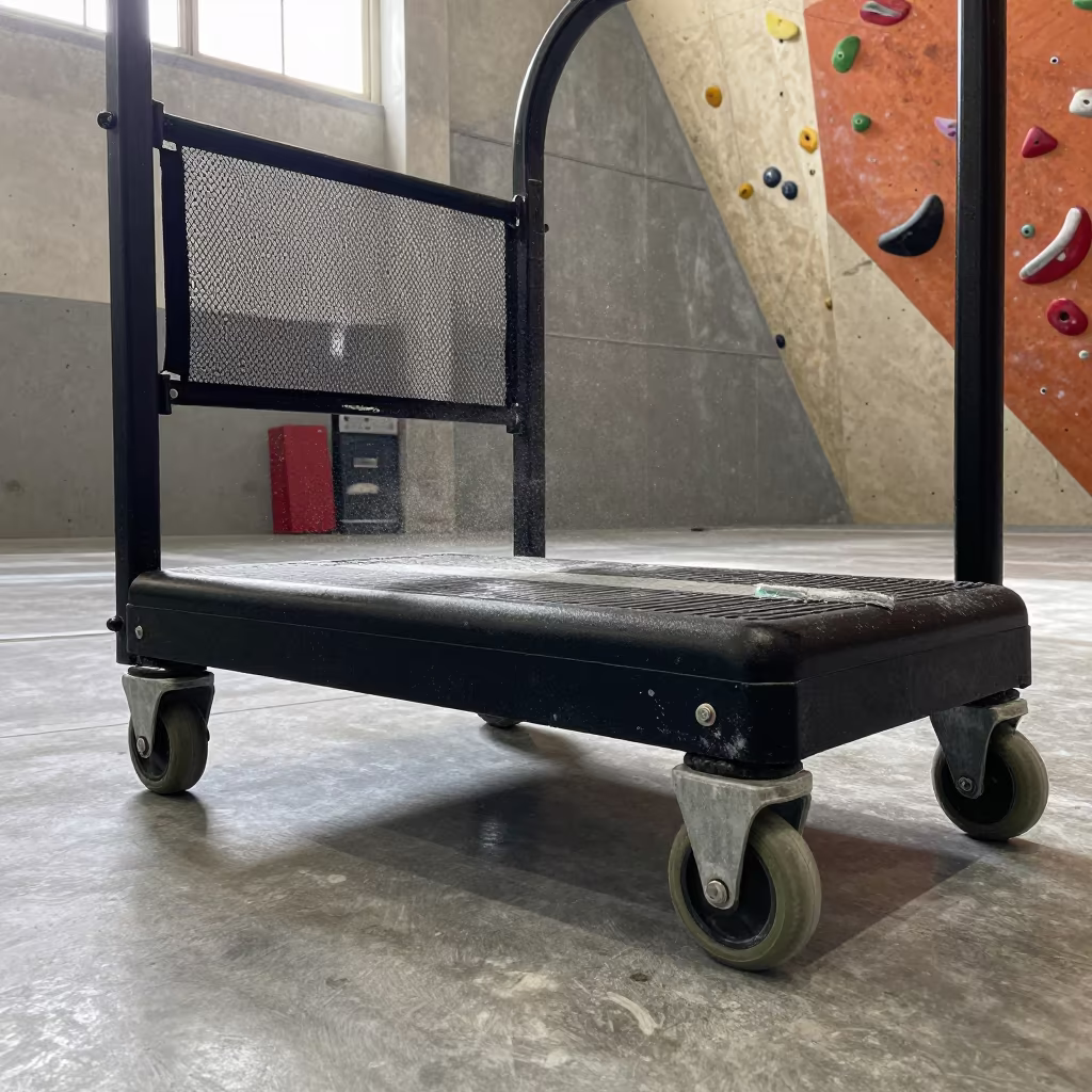 Sweaty Wheel Cart in Krakow Climbing Gym in inside a climbing gym warmup zone in Krakow