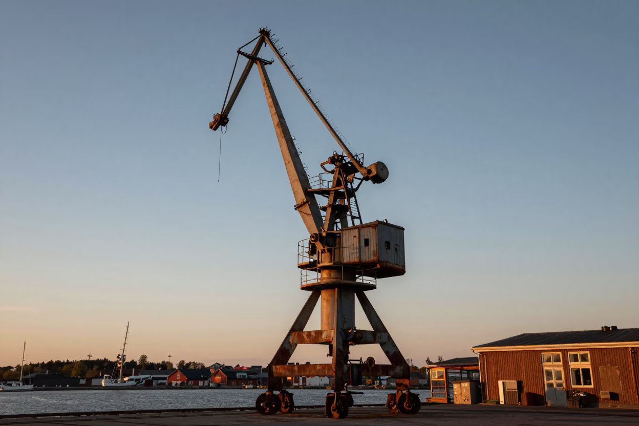 Swedish Harbor Crane Midnight Sun in in Sweden