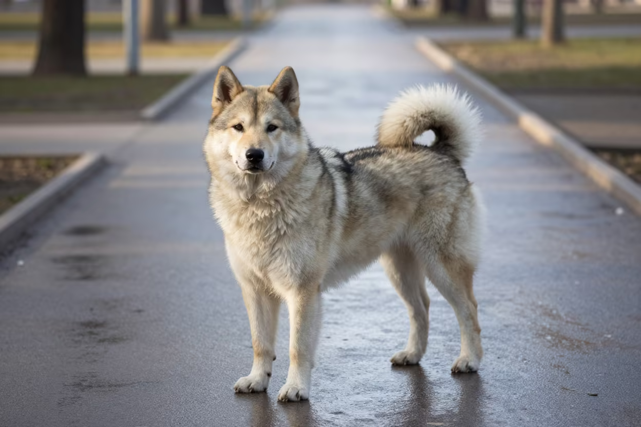 Swedish Lapphund Portrait in Jalalabad Park in along a quiet park path with soft open shade and a clean background in Jalalabad