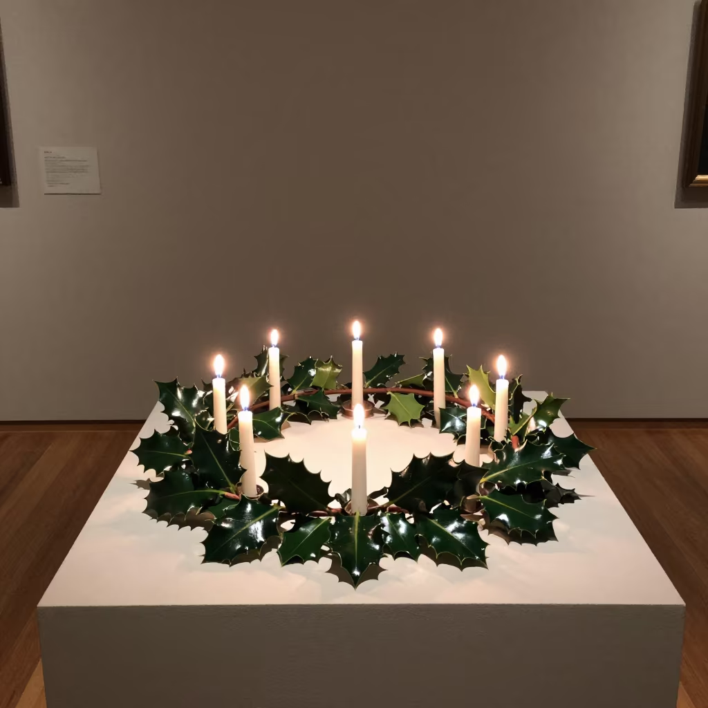 Swedish Lucia Candle Crown Display Museum Plinth in on a museum plinth in Ashkelon