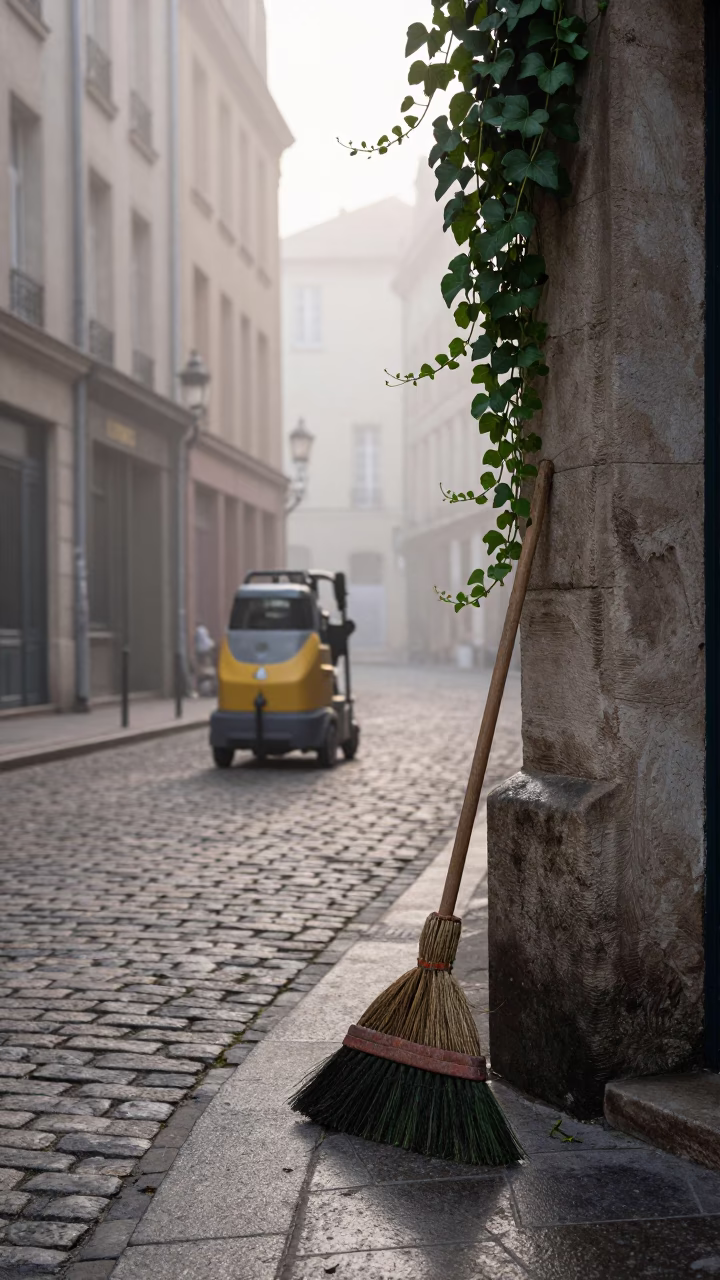 Sweeper at Dawn Light in Lyon in in Lyon, France