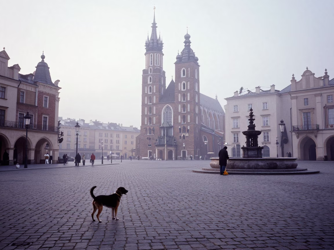Sweeper at Dawn Light in in Krakow, Poland