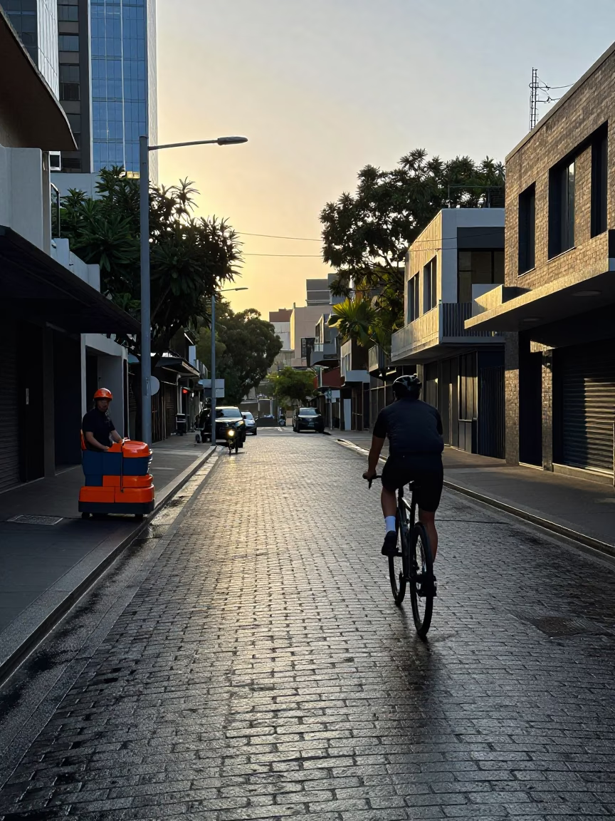 Sweeper just after sunrise in Melbourne in in Melbourne, Victoria, Australia