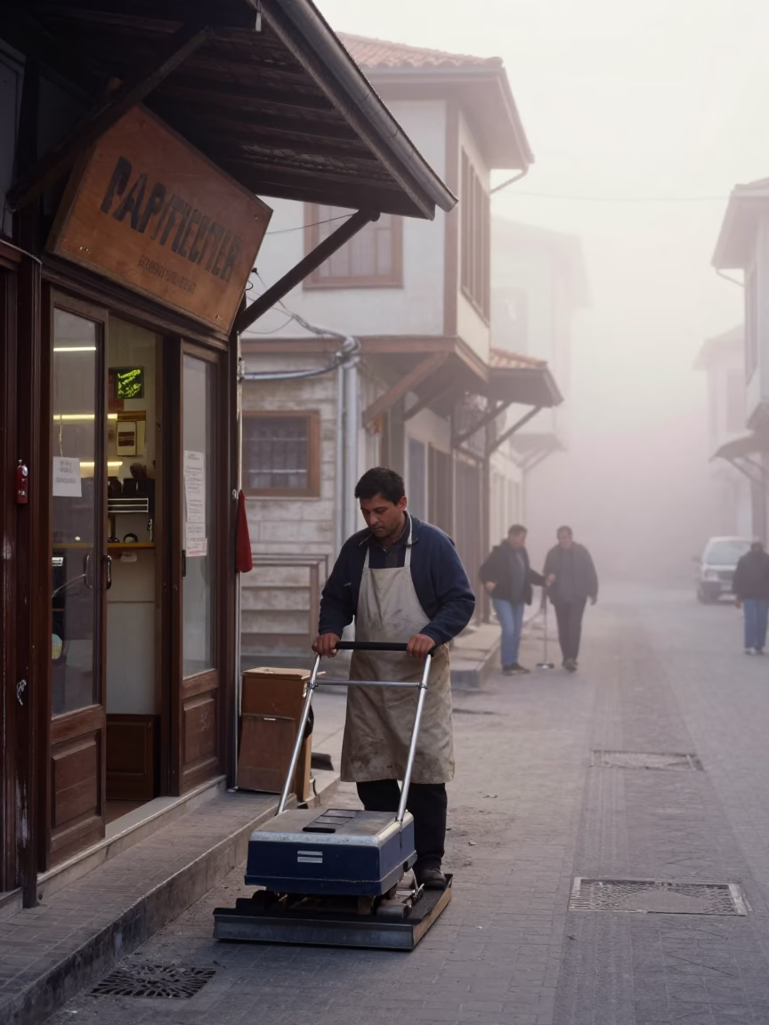 Sweeper Pausing in Izmir in in Izmir, Turkey