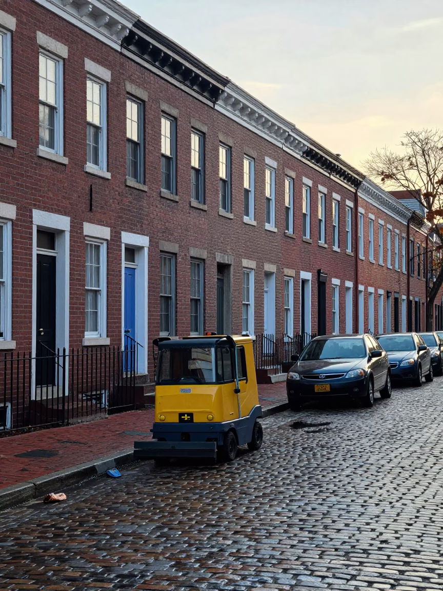 Sweeper Pausing in Philadelphia in in Philadelphia, Pennsylvania, United States
