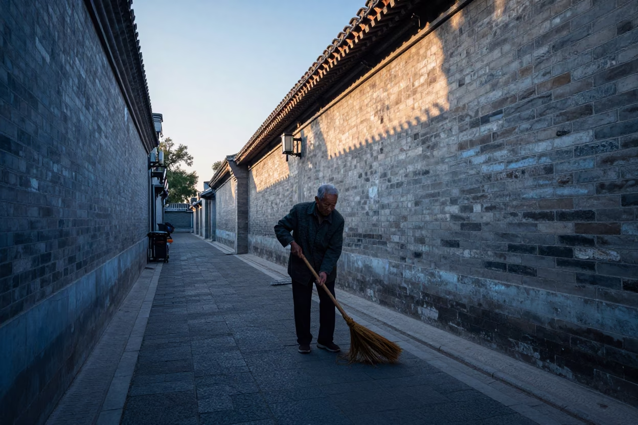 Sweeping Alley in Beijing in in Beijing, China