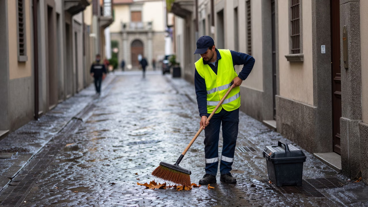 Sweeping Alley in Florence in in Florence, Italy