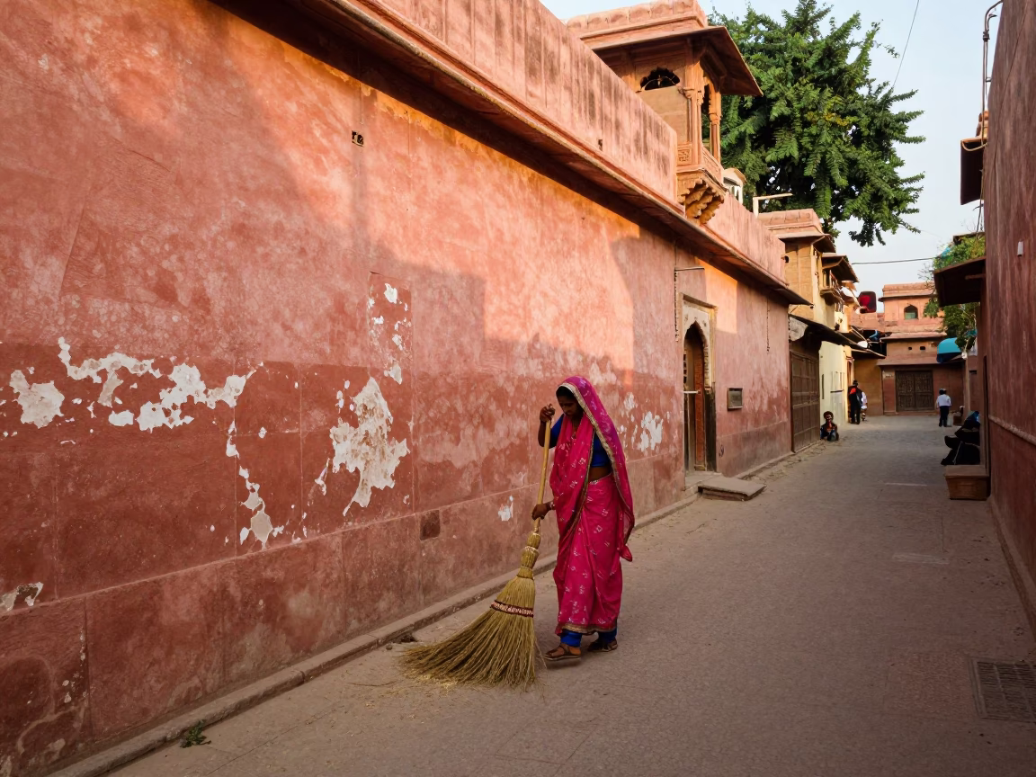 Sweeping Alley in Jaipur in in Jaipur, India