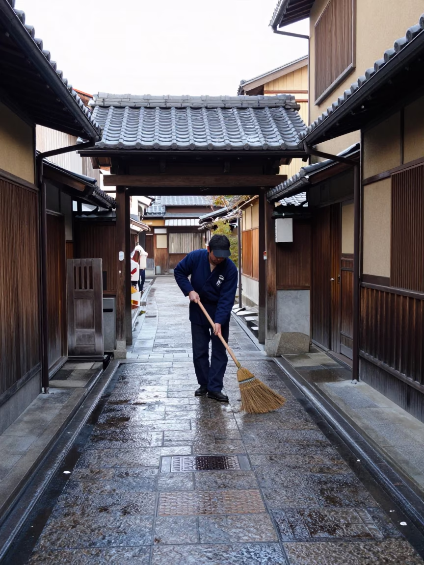 Sweeping Alley in Kyoto in in Kyoto, Japan