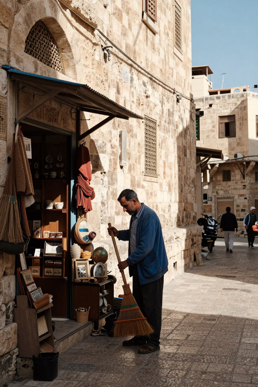 Sweeping Alleyway in Amman in in Amman, Jordan