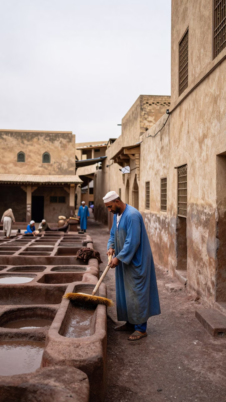 Sweeping Alleyway in Fez in in Fez, Morocco