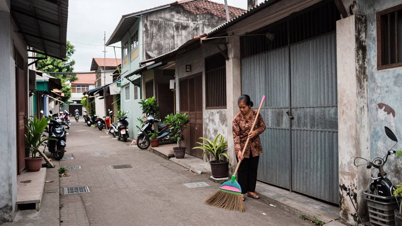 Sweeping Alleyway in Surabaya in in Surabaya, Indonesia