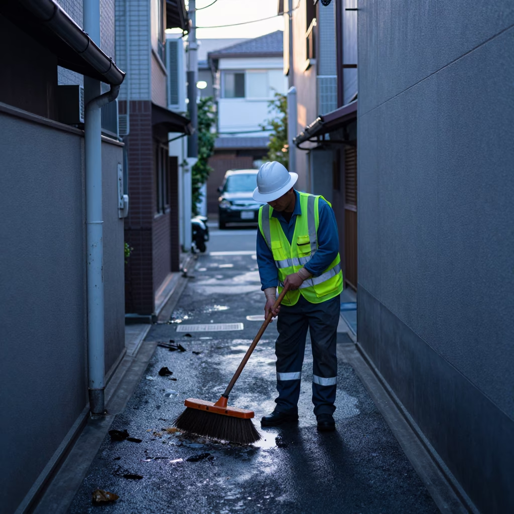 Sweeping Alleyway in Tokyo in in Tokyo, Japan