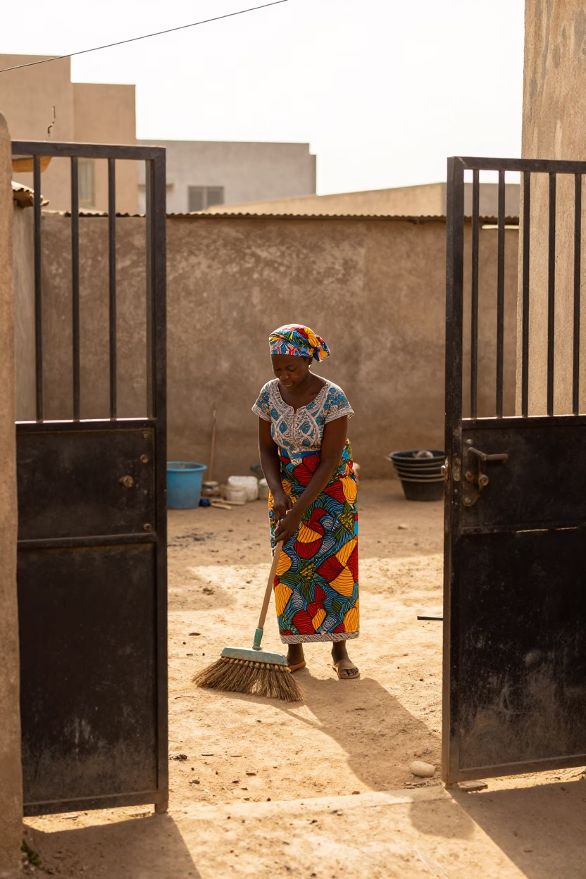 Sweeping Courtyard in Dakar in in Dakar, Senegal