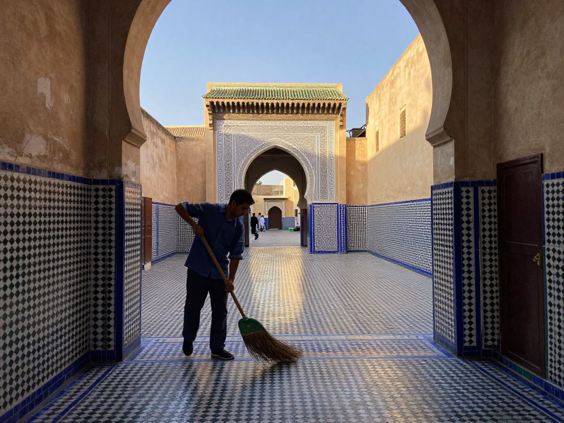 Sweeping Courtyard in Fez in in Fez, Morocco
