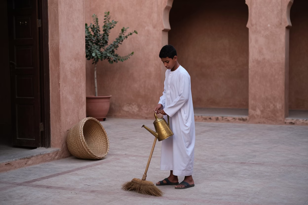 Sweeping Courtyard in Marrakech in in Marrakech, Morocco