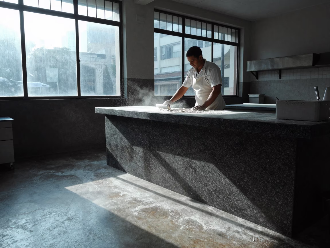 Sweeping Flour in São Paulo in in São Paulo, Brazil