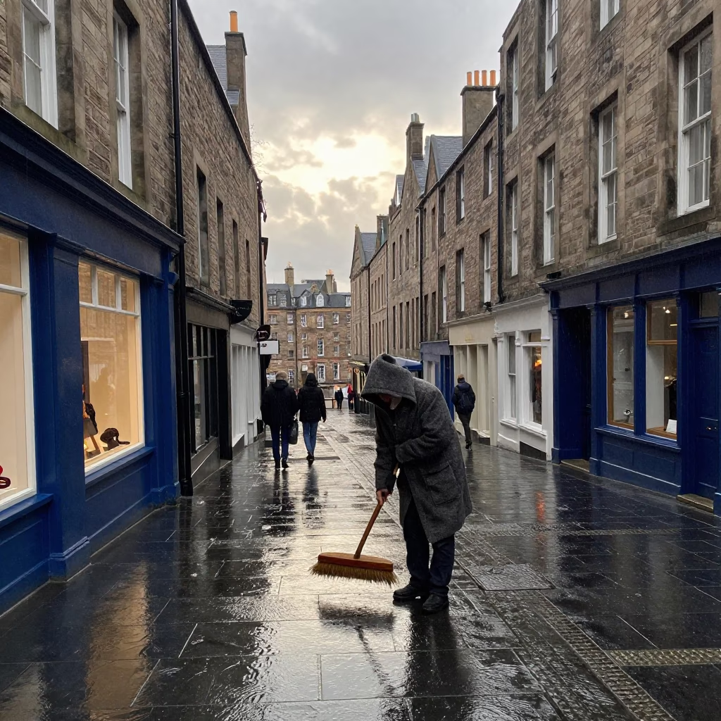 Sweeping Rain in Edinburgh in in Edinburgh, United Kingdom