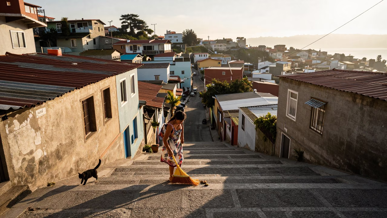 Sweeping Steps in Valparaiso in in Valparaiso, Chile