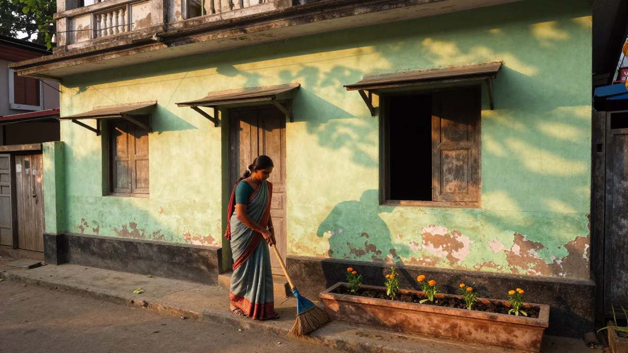 Sweeping Veranda in Kolkata in in Kolkata, India